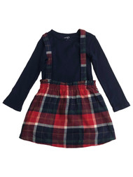 Carters Toddler Girls 2 PC Outfit Blue Shirt & Red Plaid Jumper Dress Set