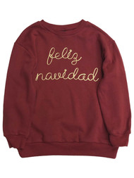 Girls Burgundy & Gold Feliz Navidad Christmas Sweatshirt Sweat Shirt