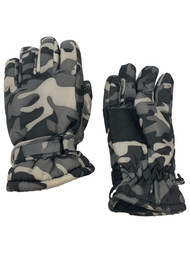 Boys Gray & Black Camo Waterproof Snow & Ski Gloves S/M