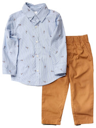 Carters Infant Boys Blue & Brown Paper Airplane Shirt & Khaki Pants Set