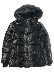 Justice Girls Shiny Black Hooded Ski Jacket Winter Puffer Coat