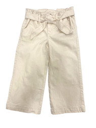 Wonder Nation Girls Cream Paper Bag Belted Cropped Wide Leg Jean