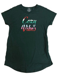 Womens Green Cozy Vibes Christmas Holiday Nightgown Sleepshirt Sleep Shirt