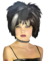 Fun World Womens Black & Blonde Streak Punk Rock Short Halloween Costume Wig