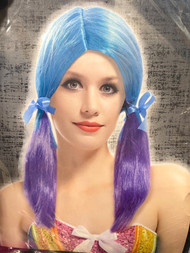 Halloween Womens Blue & Purple Long Pigtail Wig