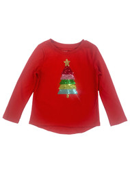 Cat & Jack Girls Red Long Sleeve Flip Sequin Christmas Tree T-Shirt