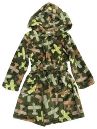 Toddler Girls Plush Green & Pink Airplane Print Bath Robe