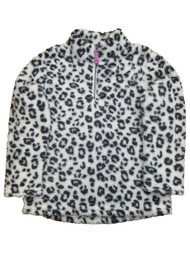 Girls Black & White Leopard Print Soft Faux Fur Sweatshirt w/ Zip Up Neck 7