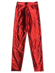 Womens Shiny Metallic Red Leggings Stretch Pants