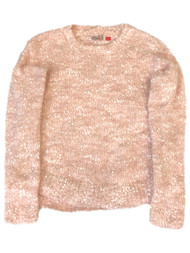 Girls Fuzzy Plush Pastel Peach & White Pull-over Sweater Large (10-12)