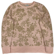 Womens Petites Soft Pink & Gold Floral Print Pull-Over Sweater