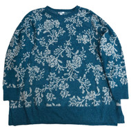 Womens Plus Soft Blue & Silver Floral Print Pull-Over Sweater