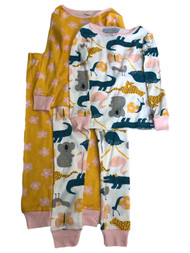 Carters Toddler Girls 4pc Yellow Floral Flamingo Gator Pajamas Sleep Set