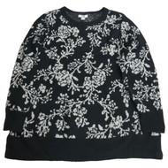 Womens Plus Soft Black & Silver Floral Print Pull-Over Sweater