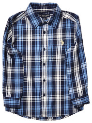 U.S. Polo Assn. Boys Blue Plaid Long Sleeve Button Down Shirt Medium 8