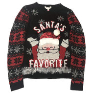 Junior Womens Bedazzled Santa's Favorite Christmas Holiday Sweater Large
