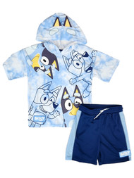 Boys Blue Tie Dye Bluey Two Piece Hooded Top & Short Set Size 7