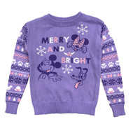 Disney Girls Minnie Mouse Pluto Mickey Purple Christmas Holiday Sweater