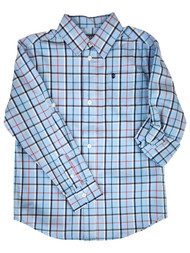 Izod Boys Blue, Black & Red Plaid Flex Long Sleeve Button Front Shirt
