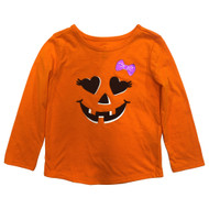 Toddler Girls Orange Long Sleeve Flutter Lash Wink Halloween T-Shirt