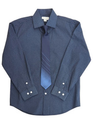 Collection Boys Blue On Blue Button-Down Dress Shirt & Clip-On Tie