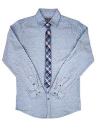 Van Heusen Boys Blue Flex Long Sleeve Button Shirt With Clip-On Tie Large 14-16