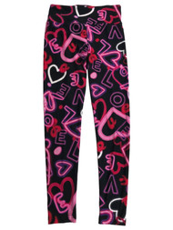 Womens (Jrs) Colorful Black & Pink Heart Valentines Day Leggings Pants
