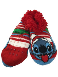 Disney Womens Red Sherpa Lilo & Stitch Christmas Santa Ballet Slippers Socks