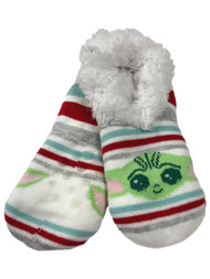 Star Wars Womens White Stripe Sherpa Line Baby Yoda Mandalorian Slippers Socks