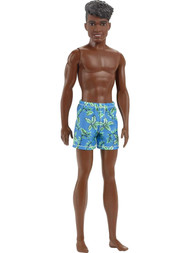 Barbie Black Ken Beach Doll Dressed in Blue Tropical Swim Trunks
