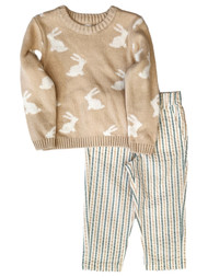Toddler Boys Easter Bunny Outfit Rabbit Sweater & Stripe Pants Set