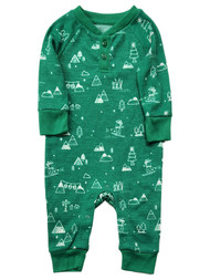 Infant Baby Green Mountain & Tree Thermal Polyester Long Sleeve Romper