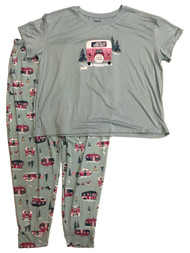 Womens Blue Happy Camper Deer Bunny Pajamas Joggers & T-Shirt Sleep Set