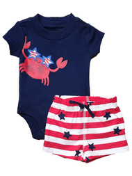 Carters Infant Boys Blue & White Patriotic Crab Bodysuit & Shorts Set