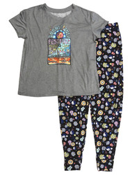 Womens Gray Peace Love Music Festival Pajamas Joggers & T-Shirt Sleep Set