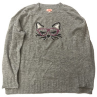Evri Womens Plus Lightweight Fuzzy Gray Silver Sparkle Kitty Cat Sweater 2X