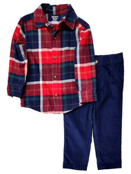 Carters Toddler Boys Red Plaid Flannel Shirt & Corduroy Pants Outfit Set