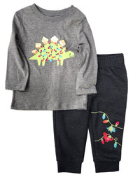 Carters Infant & Toddler Boys Gray Christmas Dinosaur Shirt & Pants Set