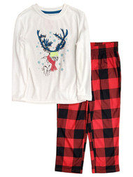 Boys 2-Piece Red & White Reindeer Christmas Sleepwear Pajama Set