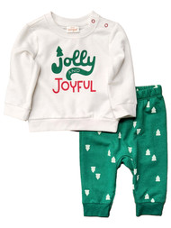 Infant Boys White "Jolly And Joyful"  T-Shirt & Pants Christmas Outfit Set