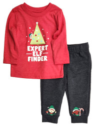 Infant & Toddler Boys Red Elf Finder T-Shirt & Pants Christmas Outfit Set