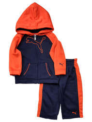 Puma Infant Boys Red & Navy 2pc Athletic Outfit Hoodie & Sweat Pants Set