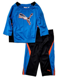 Puma Infant Boys Blue & Black 2pc Athletic Outfit Shirt & Pants Set