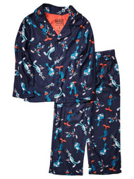 Boys Looney Tunes Navy Blue Flannel Pajama Shirt & Sleep Pants Set