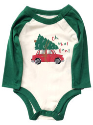 Infant Boys Green Red Car & Christmas Tree "Oh What Fun" Bodysuit