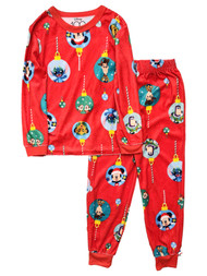 Disney Girls Red Mickey, Simba & Stitch Christmas Ornament Sleep Set Pajamas