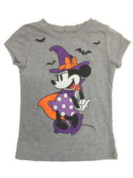 Disney Girls Witch Minnie Mouse Gray Glitter Halloween Short Sleeve Shirt