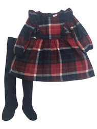 Carters Infant Girls 2pc Holiday Outfit Christmas Plaid Dress & Tights