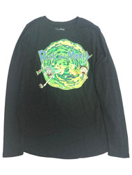 Womens (Juniors) Long Sleeve Gray & Green Rick & Morty T-Shirt Tee Shirt