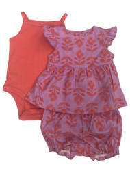 Carters Infant Girls 3 Piece Set Purple & Orange Floral Baby Outfit 0-3 Months